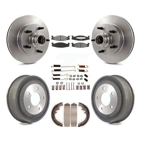 Front Rear Disc Brake Rotors Hub Assembly Semi-Metallic Pads And Drum Kit (7Pc) For 2000-2001 Ford E-150 Econoline 2-Wheel ABS K8S-102192 by Transit Auto