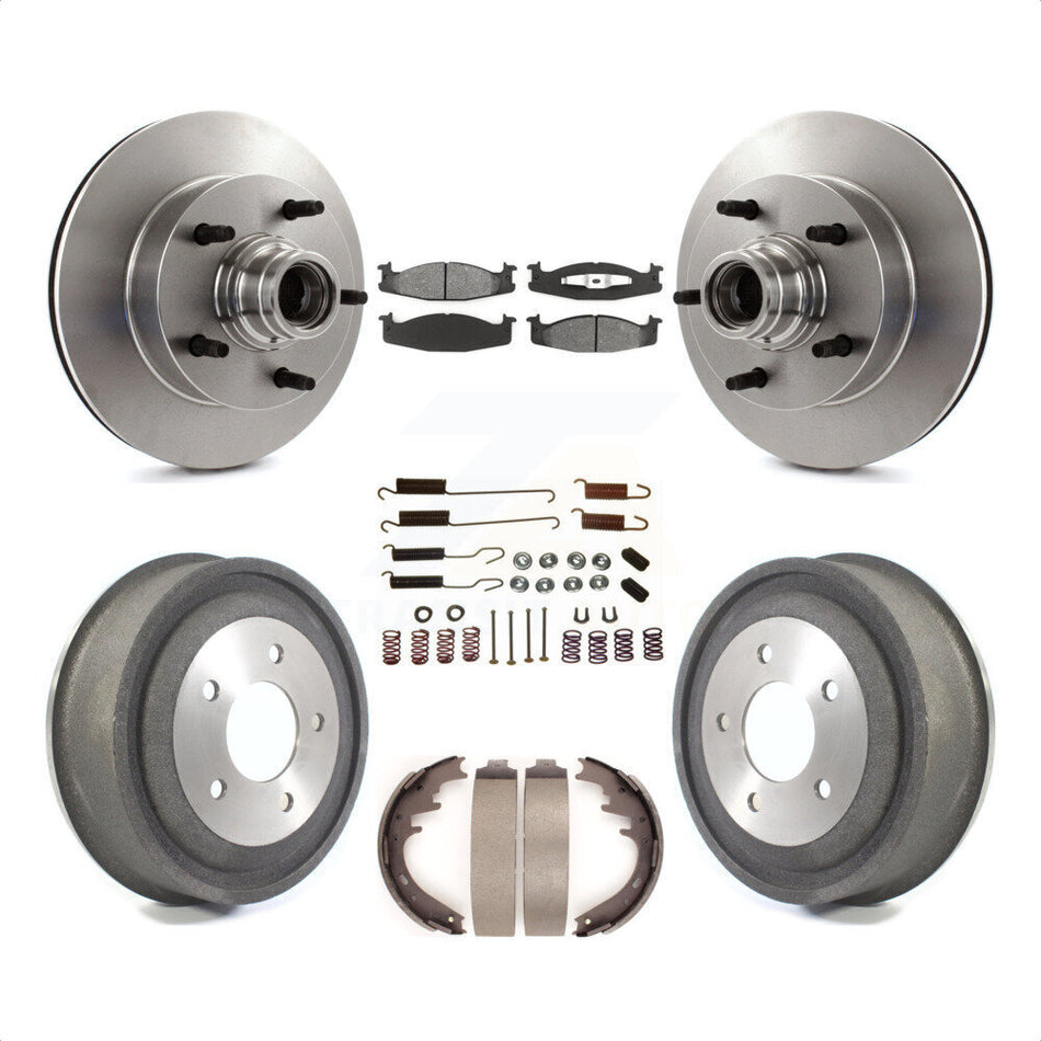 Front Rear Disc Brake Rotors Hub Assembly Semi-Metallic Pads And Drum Kit (7Pc) For 2000-2001 Ford E-150 Econoline 2-Wheel ABS K8S-102192 by Transit Auto