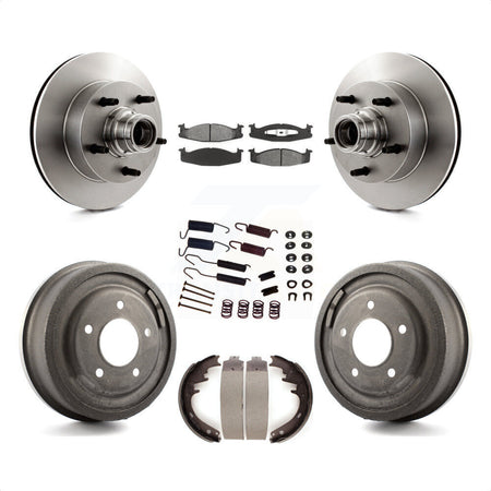 Front Rear Disc Brake Rotors Hub Assembly Semi-Metallic Pads And Drum Kit (7Pc) For Ford E-150 Econoline Club Wagon K8S-102193 by Transit Auto