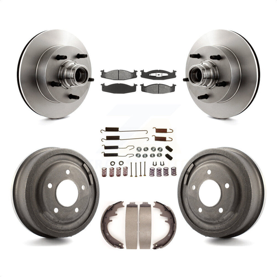 Front Rear Disc Brake Rotors Hub Assembly Semi-Metallic Pads And Drum Kit (7Pc) For 1997-1999 Ford E-150 Econoline Club Wagon K8S-102194 by Transit Auto