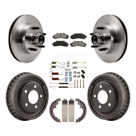 Front Rear Disc Brake Rotors Hub Assembly Semi-Metallic Pads And Drum Kit (7Pc) For Ford Ranger Mazda B2500 B3000 B4000 With 9" Diameter K8S-102199 by Transit Auto