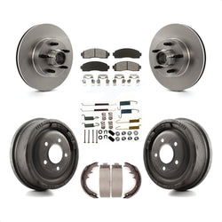 Front Rear Disc Brake Rotors Hub Assembly Semi-Metallic Pads And Drum Kit (7Pc) For 2006-2009 Ford Ranger RWD With 10" Diameter K8S-102201