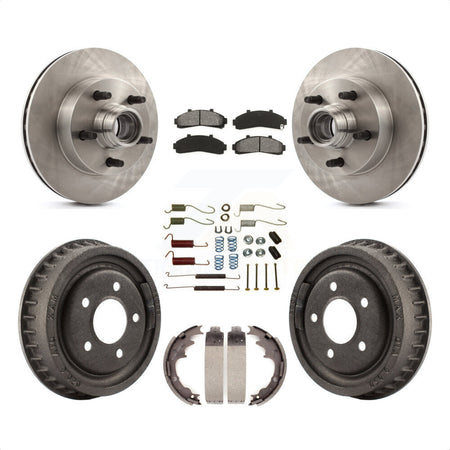 Front Rear Disc Brake Rotors Hub Assembly Semi-Metallic Pads And Drum Kit (7Pc) For 1998-1999 Mazda B4000 RWD with 4-Wheel ABS With 9" Diameter K8S-102205 by Transit Auto