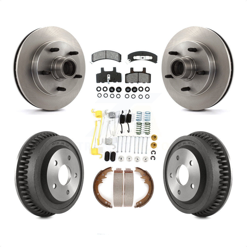 Front Rear Disc Brake Rotors Hub Assembly Semi-Metallic Pads And Drum Kit (7Pc) For 1994-1999 Dodge Ram 1500 RWD K8S-102207 by Transit Auto