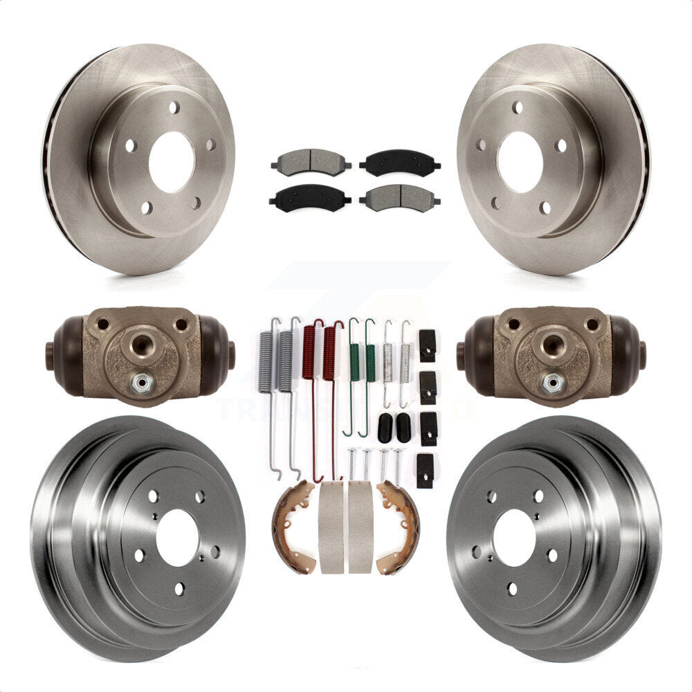 Front Rear Disc Brake Rotors Semi-Metallic Pads And Drum Kit (9Pc) For Dakota Dodge Ram Mitsubishi Raider K8S-102235 by Transit Auto