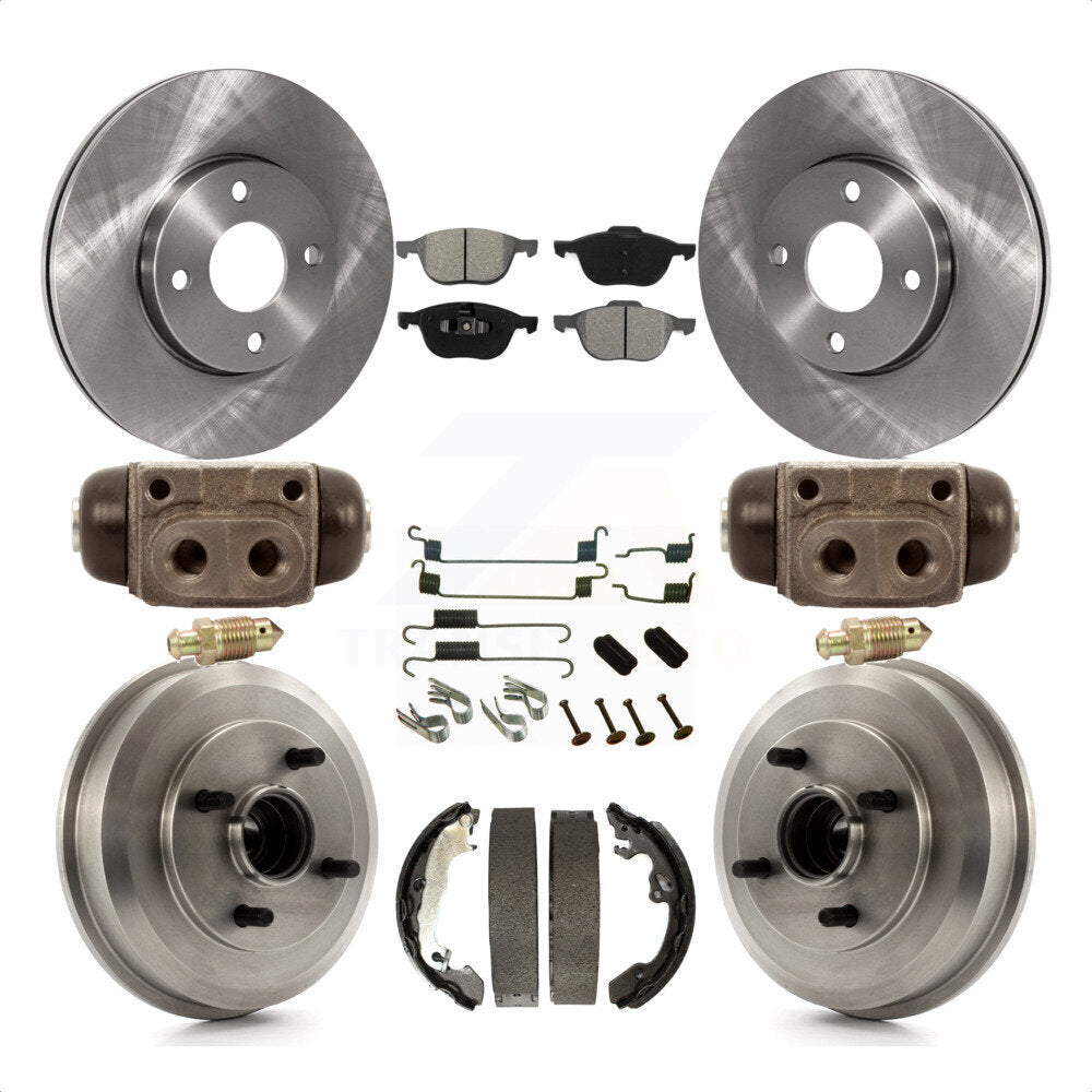 Front Rear Disc Brake Rotors Semi-Metallic Pads And Drum Kit (9Pc) For 2005-2007 Ford Focus Wheel Bearing Includes K8S-102510 by Transit Auto