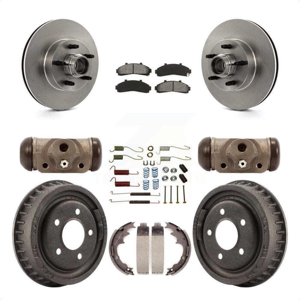 Front Rear Disc Brake Rotors Semi-Metallic Pads And Drum Kit (9Pc) For 1998-2000 Ford Ranger RWD with 2-Wheel ABS Torsion Bar front springs With 9" Diameter K8S-103173 by Transit Auto