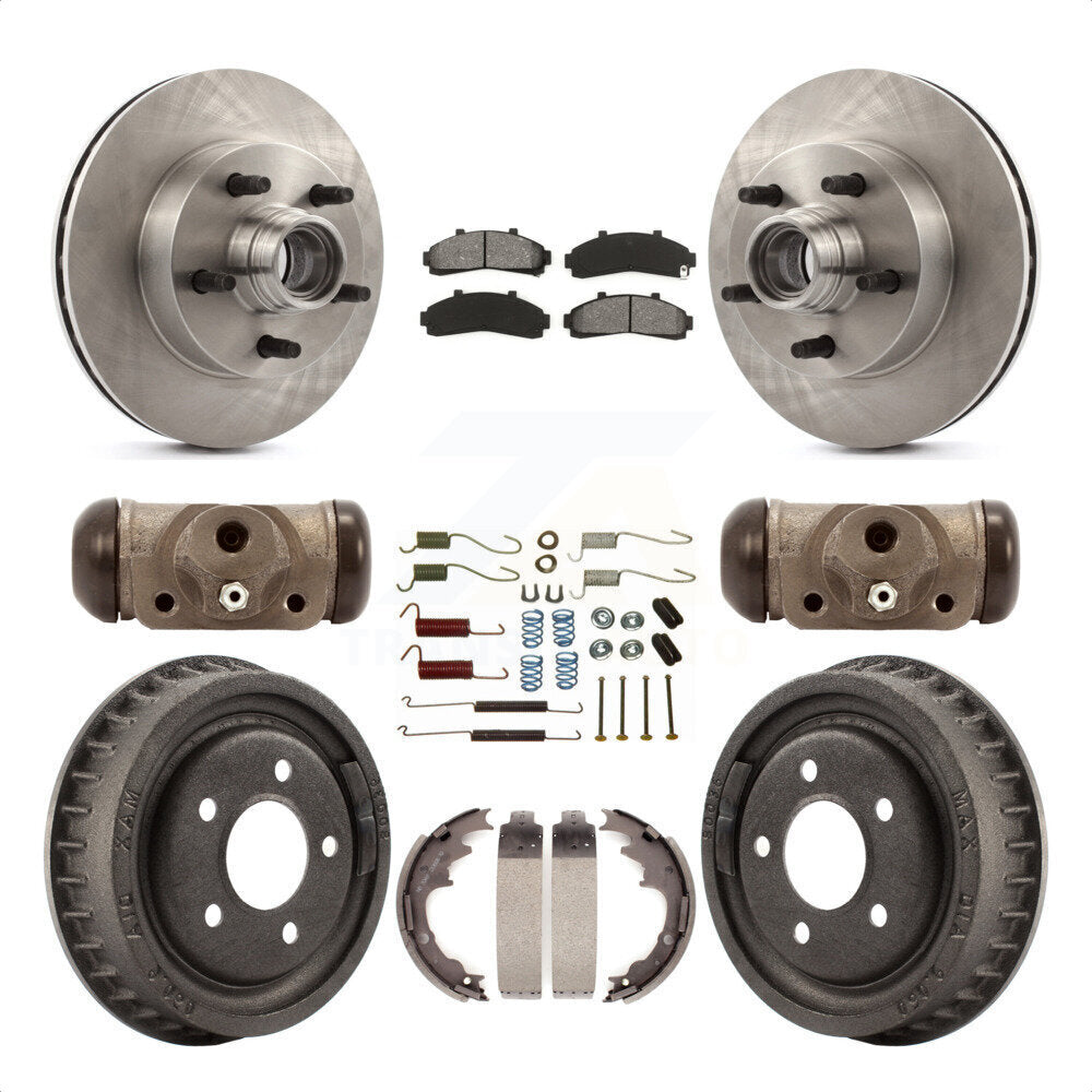 Front Rear Disc Brake Rotors Semi-Metallic Pads And Drum Kit (9Pc) For 1998-1999 Mazda B4000 RWD with 4-Wheel ABS With 9" Diameter K8S-103175 by Transit Auto