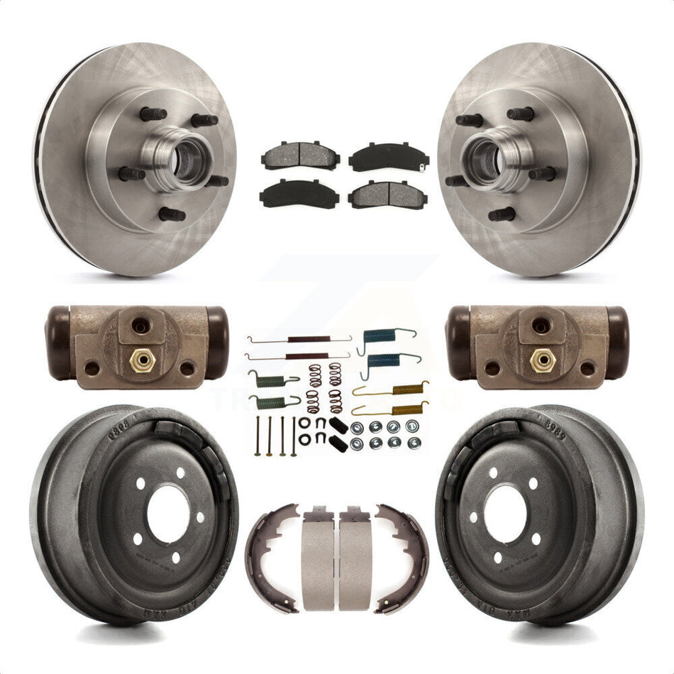 Front Rear Disc Brake Rotors Semi-Metallic Pads And Drum Kit (9Pc) For 1998-1999 Mazda B4000 RWD with 4-Wheel ABS With 10" Diameter K8S-103176 by Transit Auto