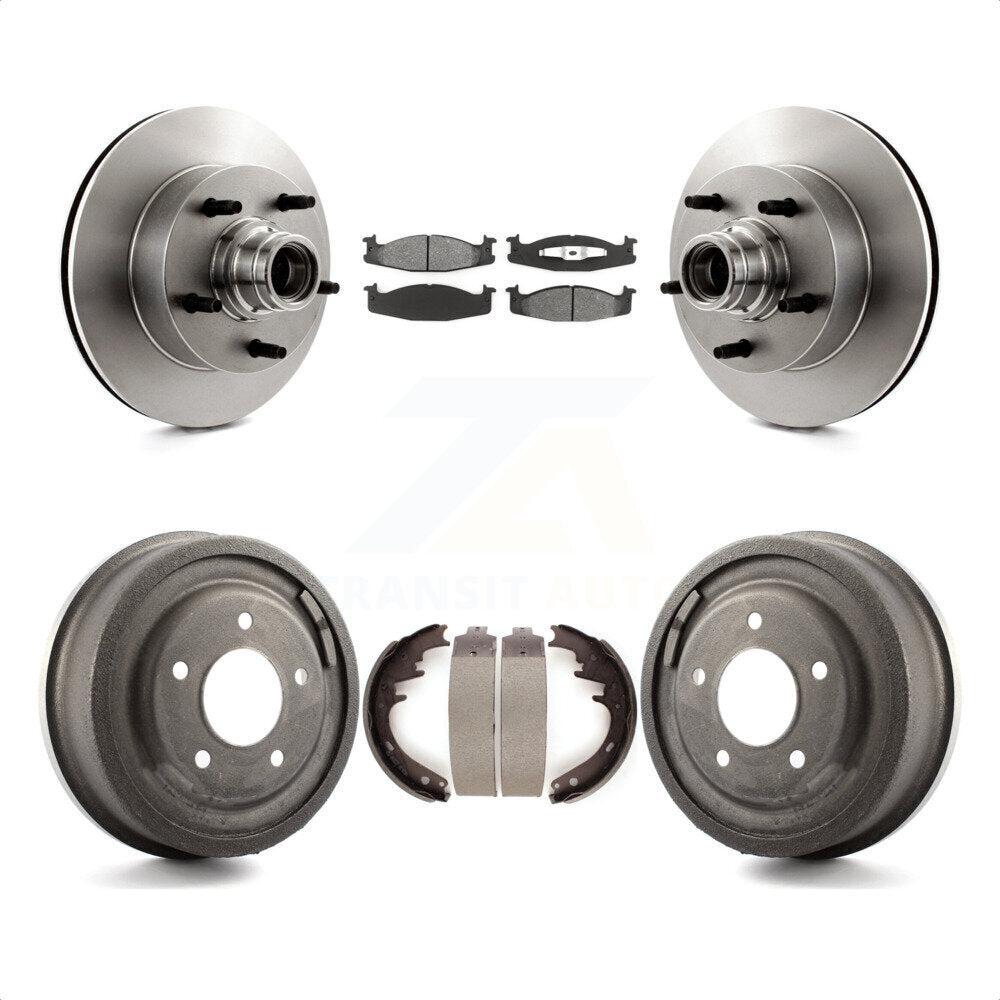 Front Rear Disc Brake Rotors Hub Assembly Semi-Metallic Pads And Drum Kit For Ford E-150 Econoline Club Wagon K8S-103466 by Transit Auto