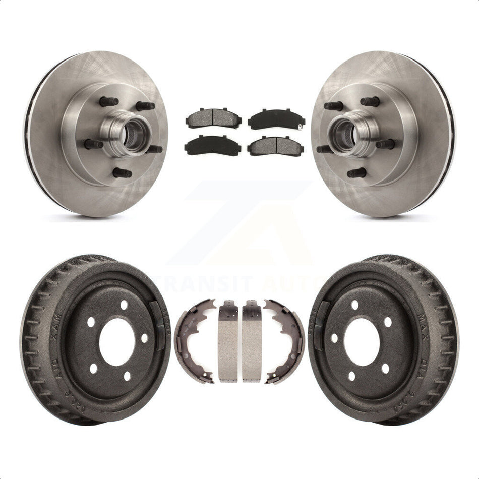 Front Rear Disc Brake Rotors Hub Assembly Semi-Metallic Pads And Drum Kit For 1998-1999 Mazda B4000 RWD with 4-Wheel ABS With 9" Diameter K8S-103473 by Transit Auto