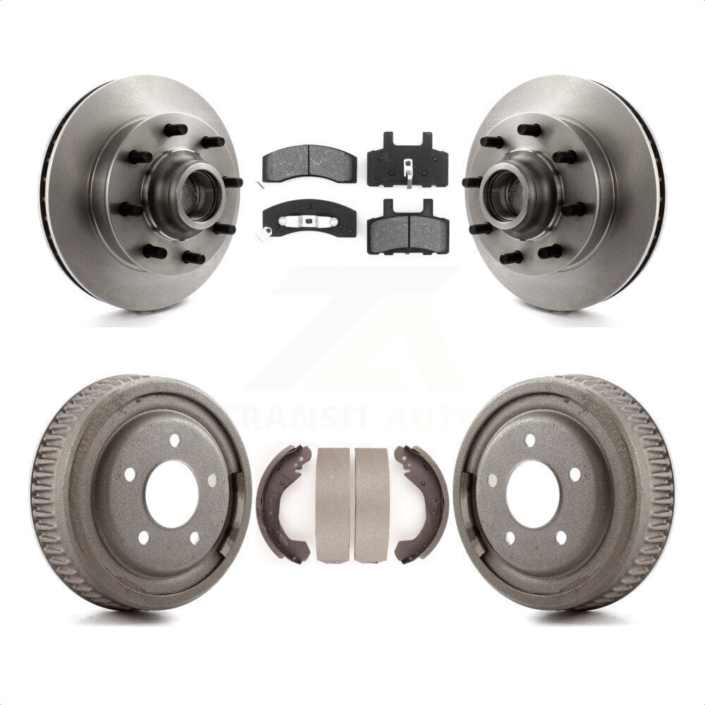 Front Rear Disc Brake Rotors Hub Assembly Semi-Metallic Pads And Drum Kit For 1995-1997 GMC Yukon RWD with DIESEL engine With 10" Diameter K8S-103483 by Transit Auto