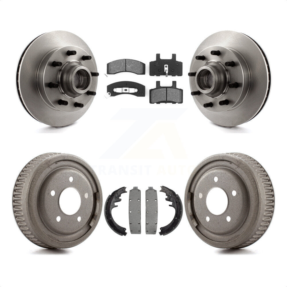 Front Rear Disc Brake Rotors Hub Assembly Semi-Metallic Pads And Drum Kit For 1998-1999 Chevrolet C1500 Suburban DIESEL engine With 10" Diameter K8S-103485 by Transit Auto