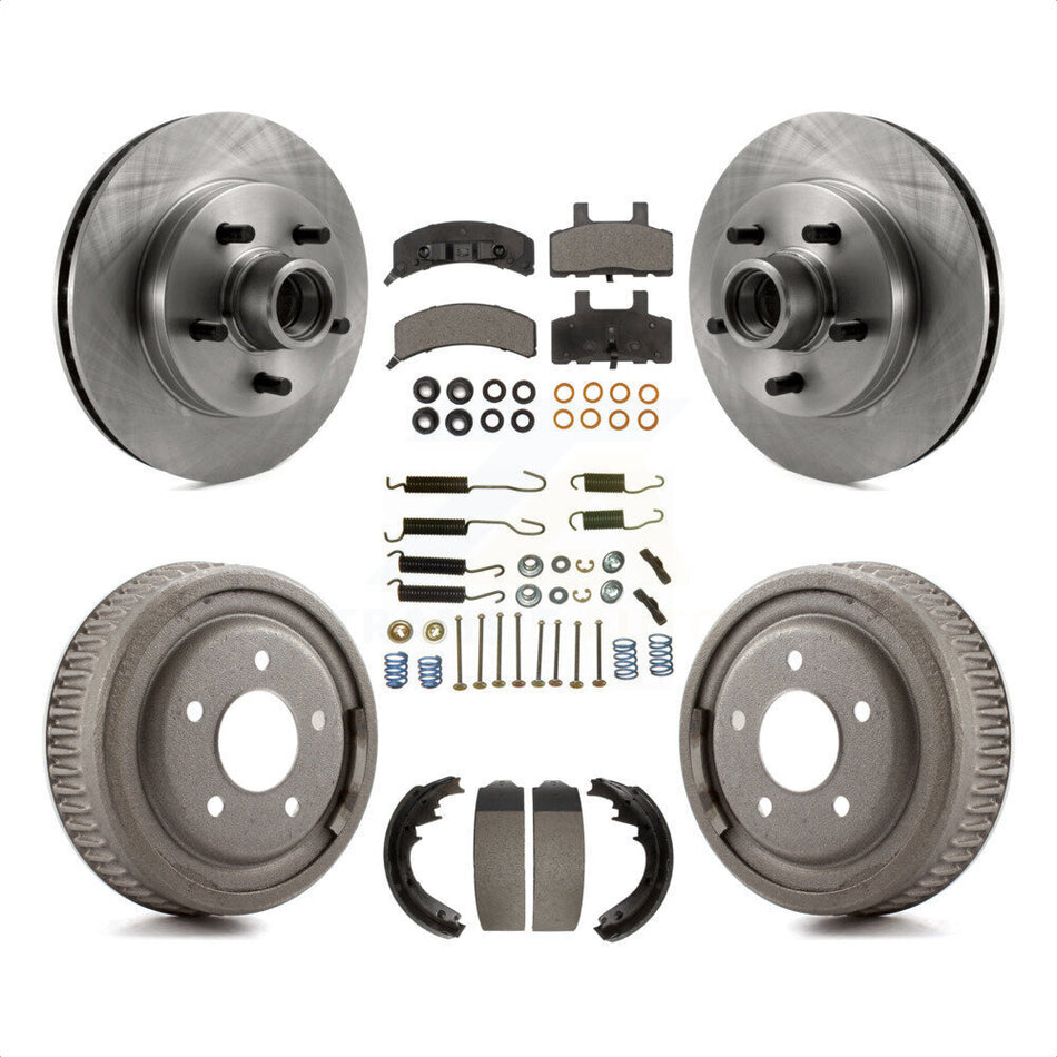 Front Rear Disc Brake Rotors Hub Assembly Ceramic Pads And Drum Kit (7Pc) For 1995-1997 GMC Yukon RWD with GAS engine With 11" Diameter K8T-102533 by Transit Auto