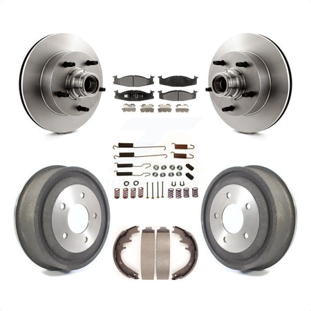 Front Rear Disc Brake Rotors Hub Assembly Ceramic Pads And Drum Kit (7Pc) For Ford E-150 Econoline Club Wagon K8T-102546 by Transit Auto