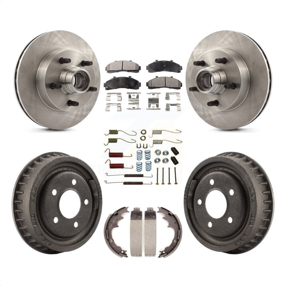 Front Rear Disc Brake Rotors Hub Assembly Ceramic Pads And Drum Kit (7Pc) For 1998-1999 Mazda B4000 RWD with 4-Wheel ABS With 9" Diameter K8T-102556 by Transit Auto