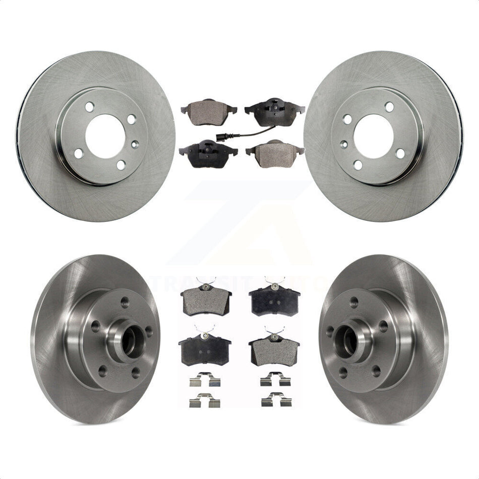 Front Rear Disc Brake Rotors Hub Assembly And Ceramic Pads Kit For 1996-1997 Volkswagen Jetta 2.8L With 256mm Diameter Rotor K8T-103472 by Transit Auto