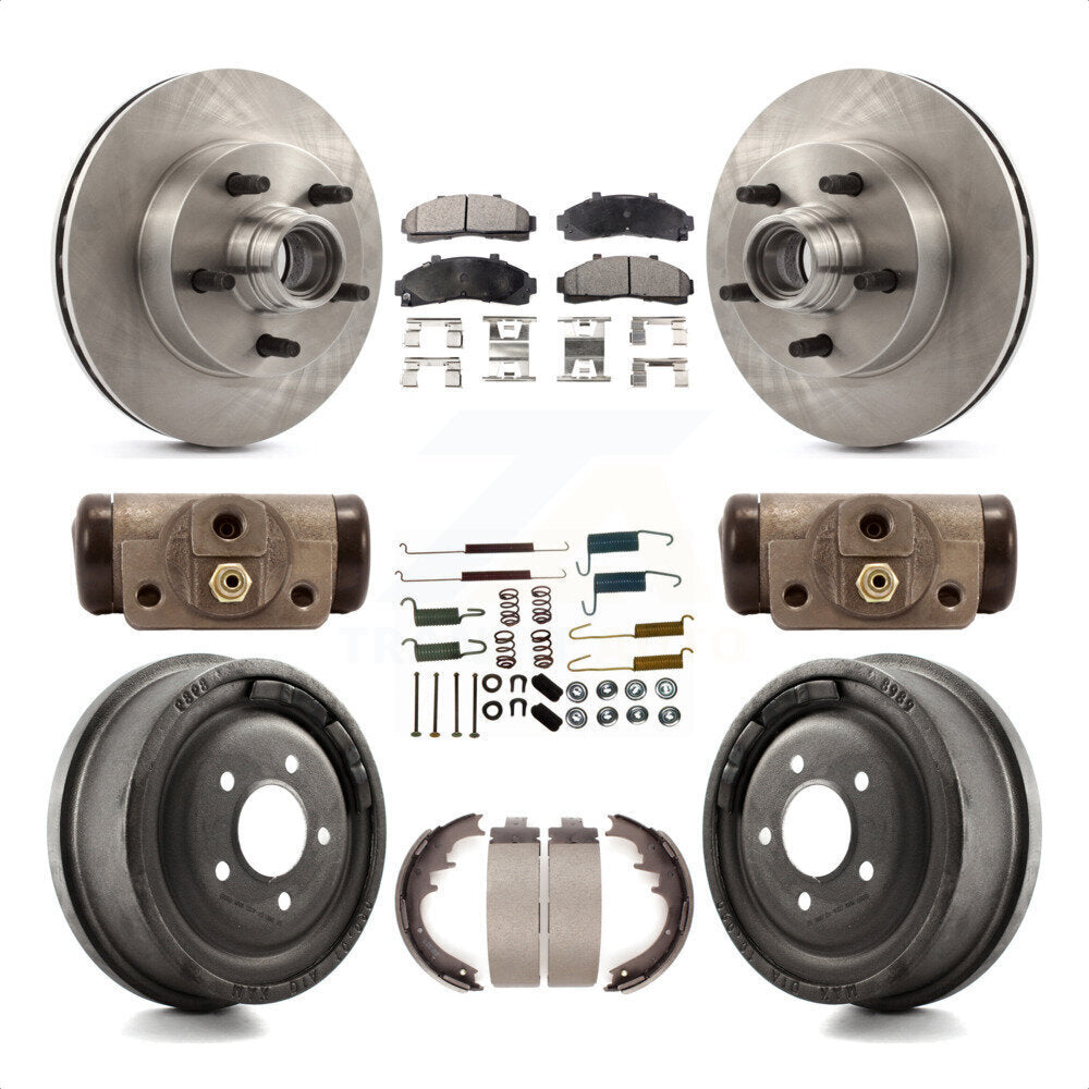 Front Rear Disc Brake Rotors Ceramic Pads And Drum Kit (9Pc) For 1998-1999 Mazda B4000 RWD with 4-Wheel ABS With 10" Diameter K8T-103494 by Transit Auto