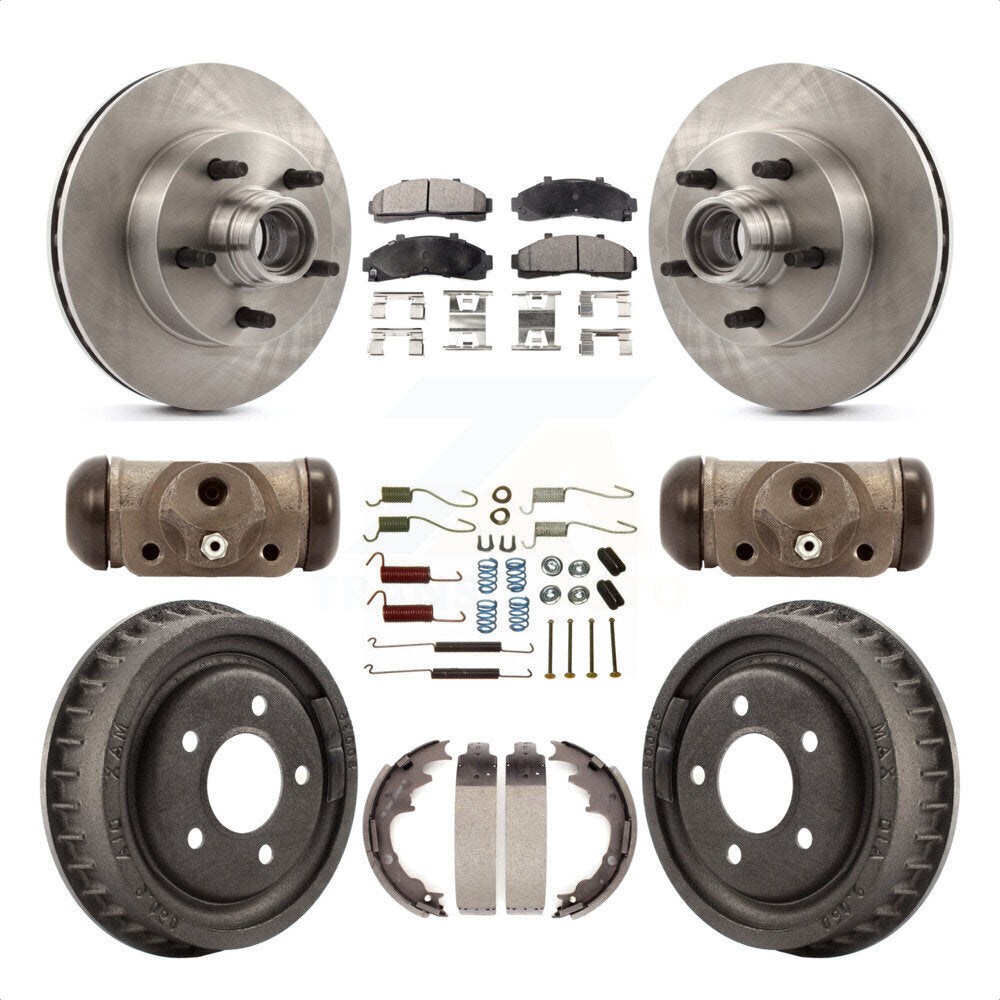 Front Rear Disc Brake Rotors Ceramic Pads And Drum Kit (9Pc) For 1998-1999 Mazda B4000 RWD with 4-Wheel ABS With 9" Diameter K8T-103495 by Transit Auto