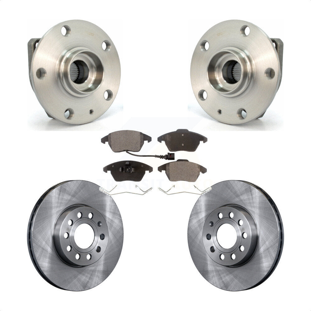 Front Hub Bearing Assembly With Disc Brake Rotors And Ceramic Pads Kit For 2006-2009 Volkswagen Rabbit 3 Bolt Mounting Flange KBB-100582 by Transit Auto