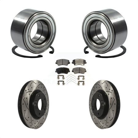 Front Wheel Bearing With Coated Drilled Slotted Disc Brake Rotors And Semi-Metallic Pads Kit For 2016 Hyundai Veloster Tech SE KBB-101029 by Transit Auto