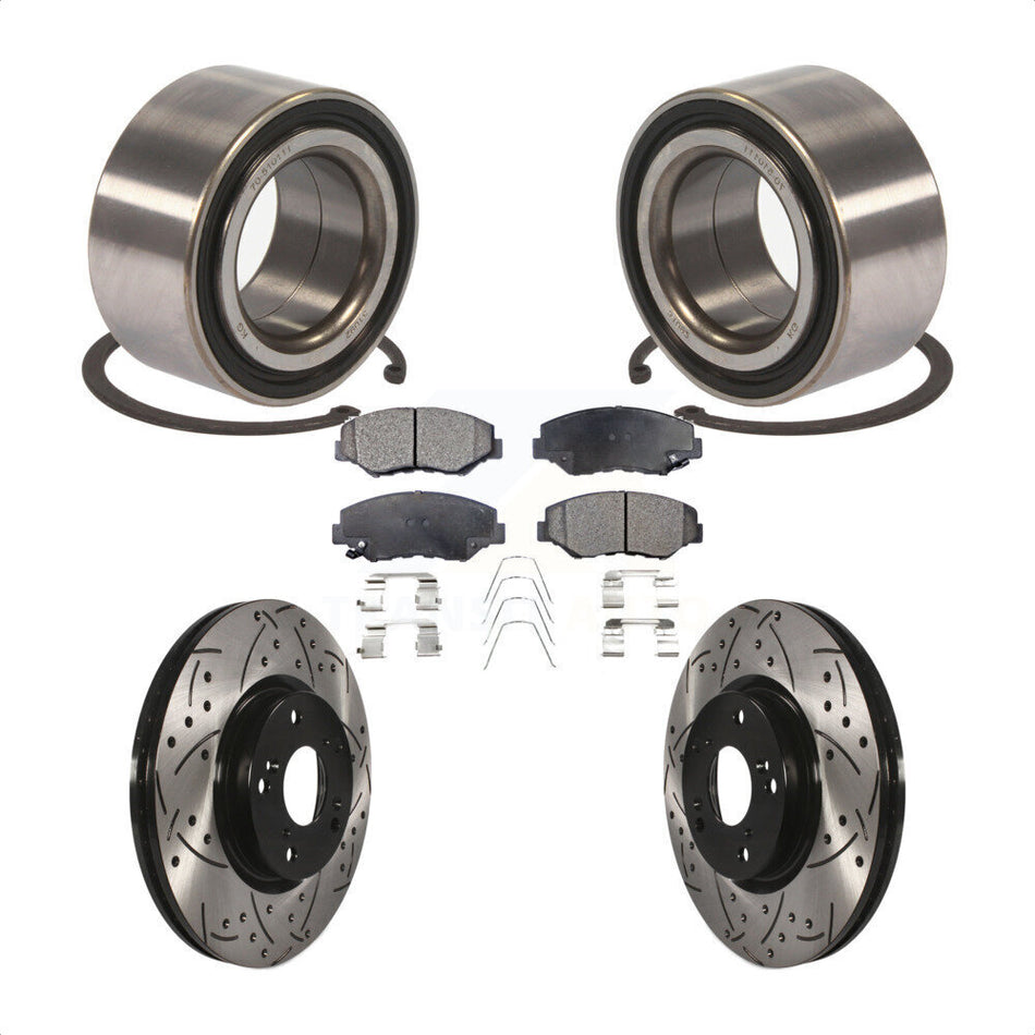 Front Wheel Bearing With Coated Drilled Slotted Disc Brake Rotors And Semi-Metallic Pads Kit For Honda Civic Acura ILX KBB-101052 by Transit Auto