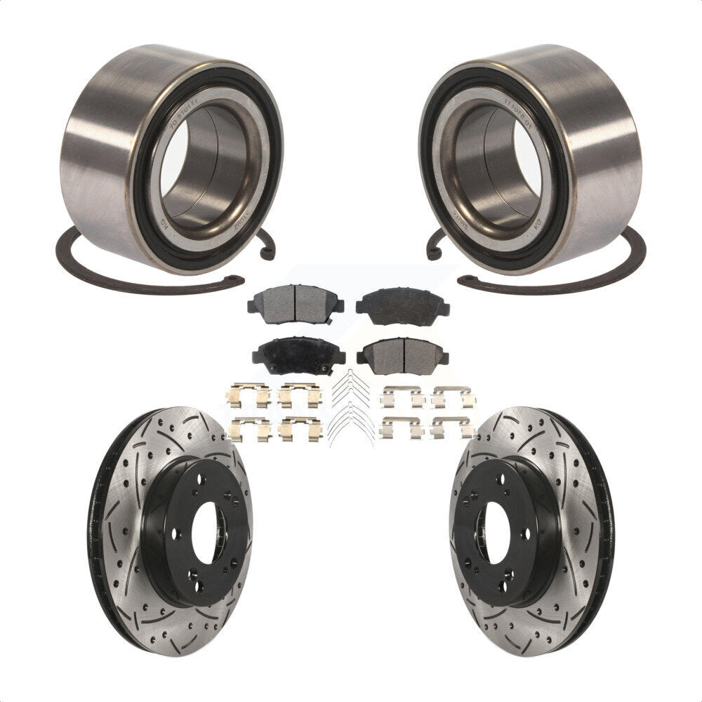 Front Wheel Bearing With Coated Drilled Slotted Disc Brake Rotors And Semi-Metallic Pads Kit For 2015 Acura ILX 1.5L KBB-101053 by Transit Auto