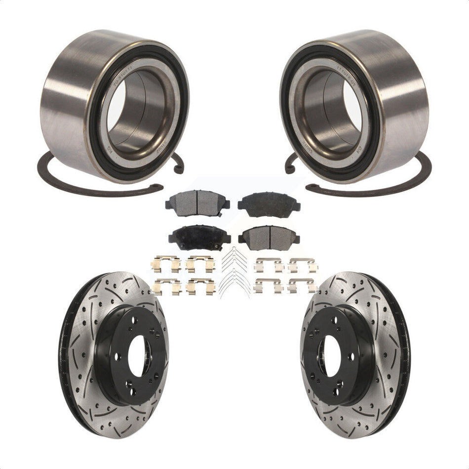 Front Wheel Bearing With Coated Drilled Slotted Disc Brake Rotors And Semi-Metallic Pads Kit For 2015 Acura ILX 1.5L KBB-101053 by Transit Auto