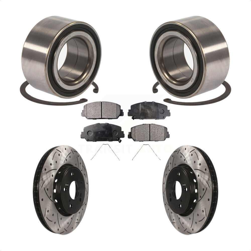 Front Wheel Bearing With Coated Drilled Slotted Disc Brake Rotors And Semi-Metallic Pads Kit For 2016 Acura ILX KBB-101054 by Transit Auto