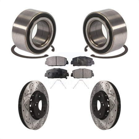 Front Wheel Bearing With Coated Drilled Slotted Disc Brake Rotors And Semi-Metallic Pads Kit For 2016 Acura ILX KBB-101054 by Transit Auto