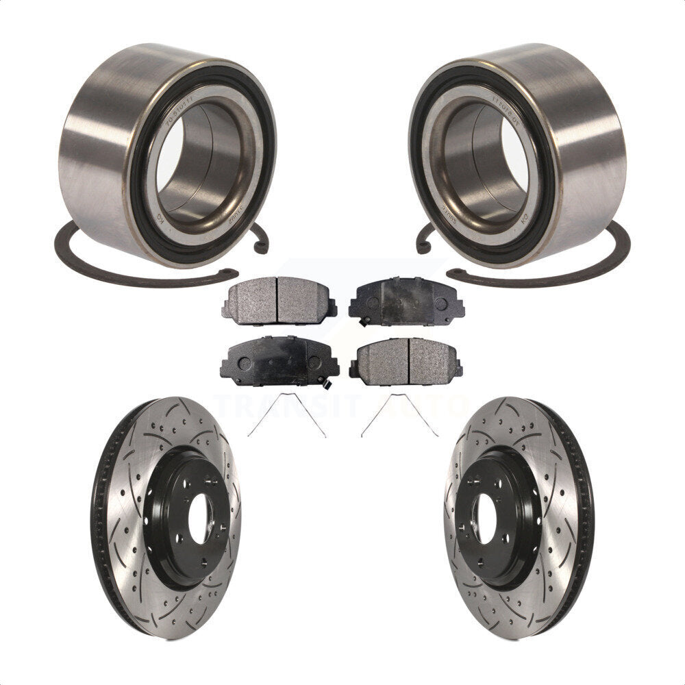Front Wheel Bearing With Coated Drilled Slotted Disc Brake Rotors And Semi-Metallic Pads Kit For 2017-2018 Acura ILX KBB-101055 by Transit Auto