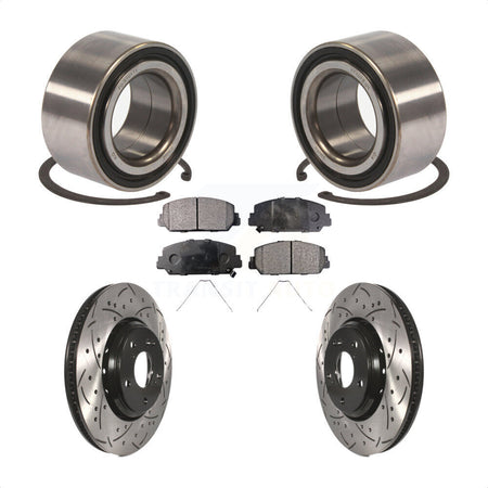Front Wheel Bearing With Coated Drilled Slotted Disc Brake Rotors And Semi-Metallic Pads Kit For 2017-2018 Acura ILX KBB-101055 by Transit Auto