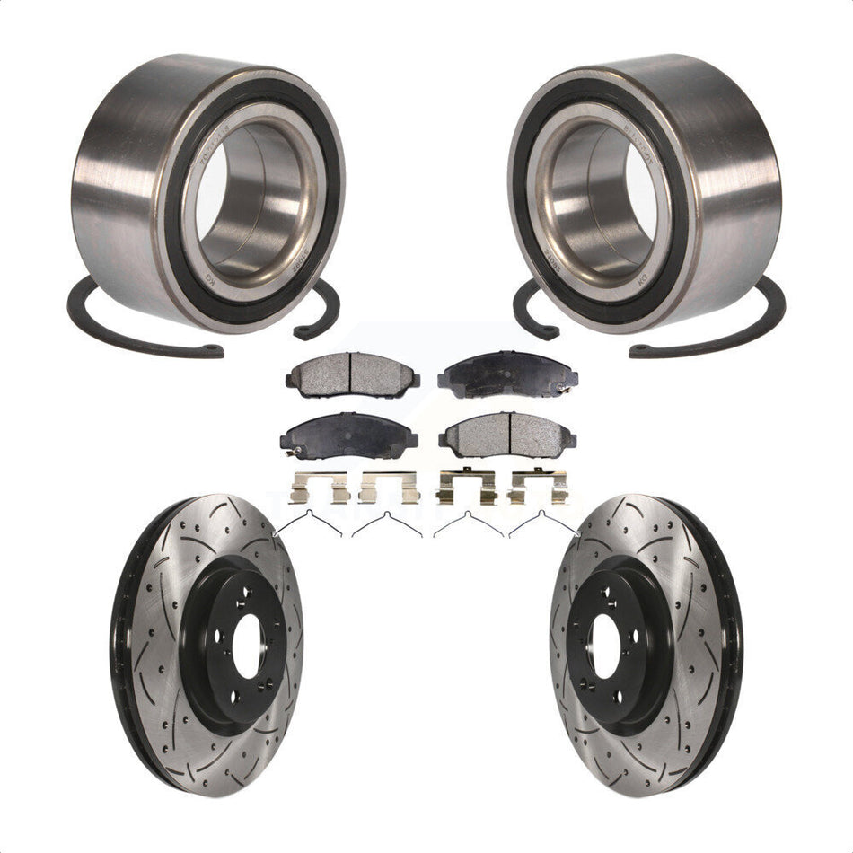 Front Wheel Bearing With Coated Drilled Slotted Disc Brake Rotors And Semi-Metallic Pads Kit For 2016-2017 Acura RLX Sport Hybrid SH-AWD KBB-101065 by Transit Auto