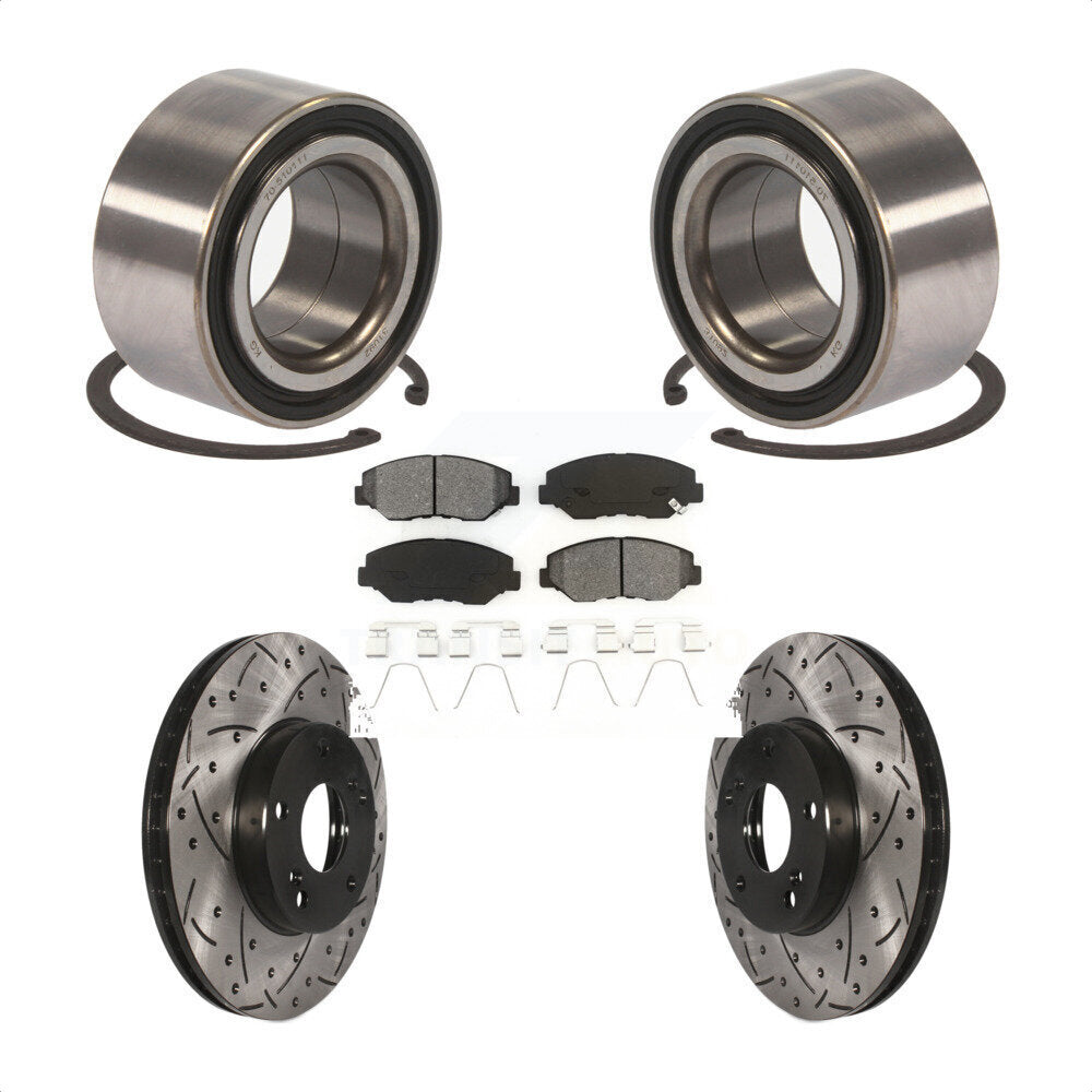 Front Wheel Bearing With Coated Drilled Slotted Disc Brake Rotors And Semi-Metallic Pads Kit For Honda Fit Acura ILX KBB-101139 by Transit Auto