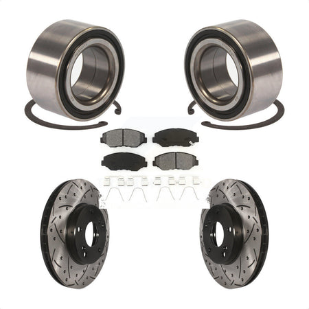 Front Wheel Bearing With Coated Drilled Slotted Disc Brake Rotors And Semi-Metallic Pads Kit For Honda Fit Acura ILX KBB-101139 by Transit Auto