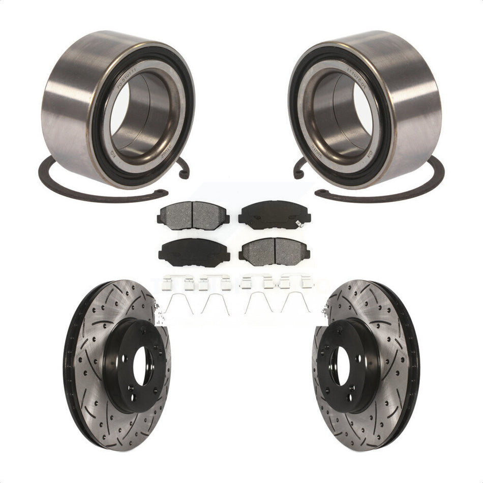 Front Wheel Bearing With Coated Drilled Slotted Disc Brake Rotors And Semi-Metallic Pads Kit For Honda Fit Acura ILX KBB-101139 by Transit Auto