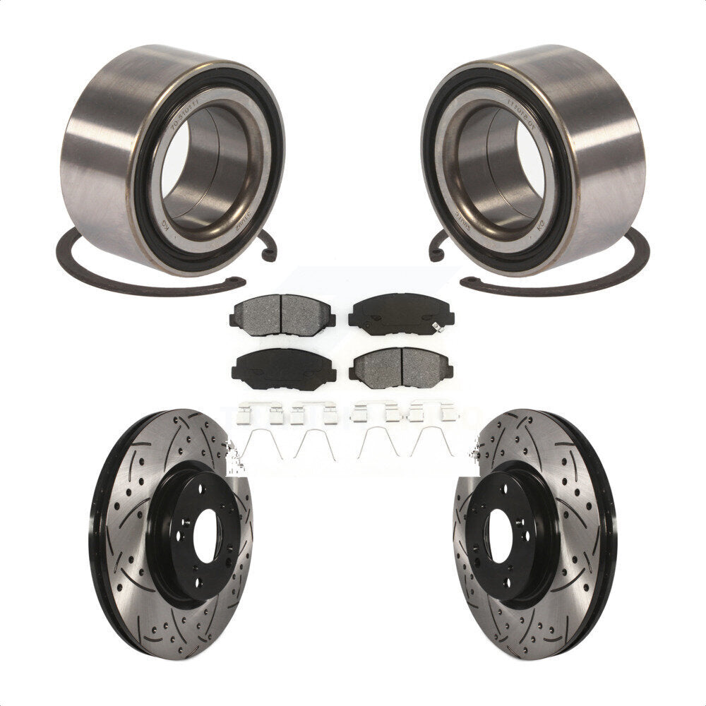 Front Wheel Bearing With Coated Drilled Slotted Disc Brake Rotors And Semi-Metallic Pads Kit For Honda Civic Acura ILX KBB-101140 by Transit Auto