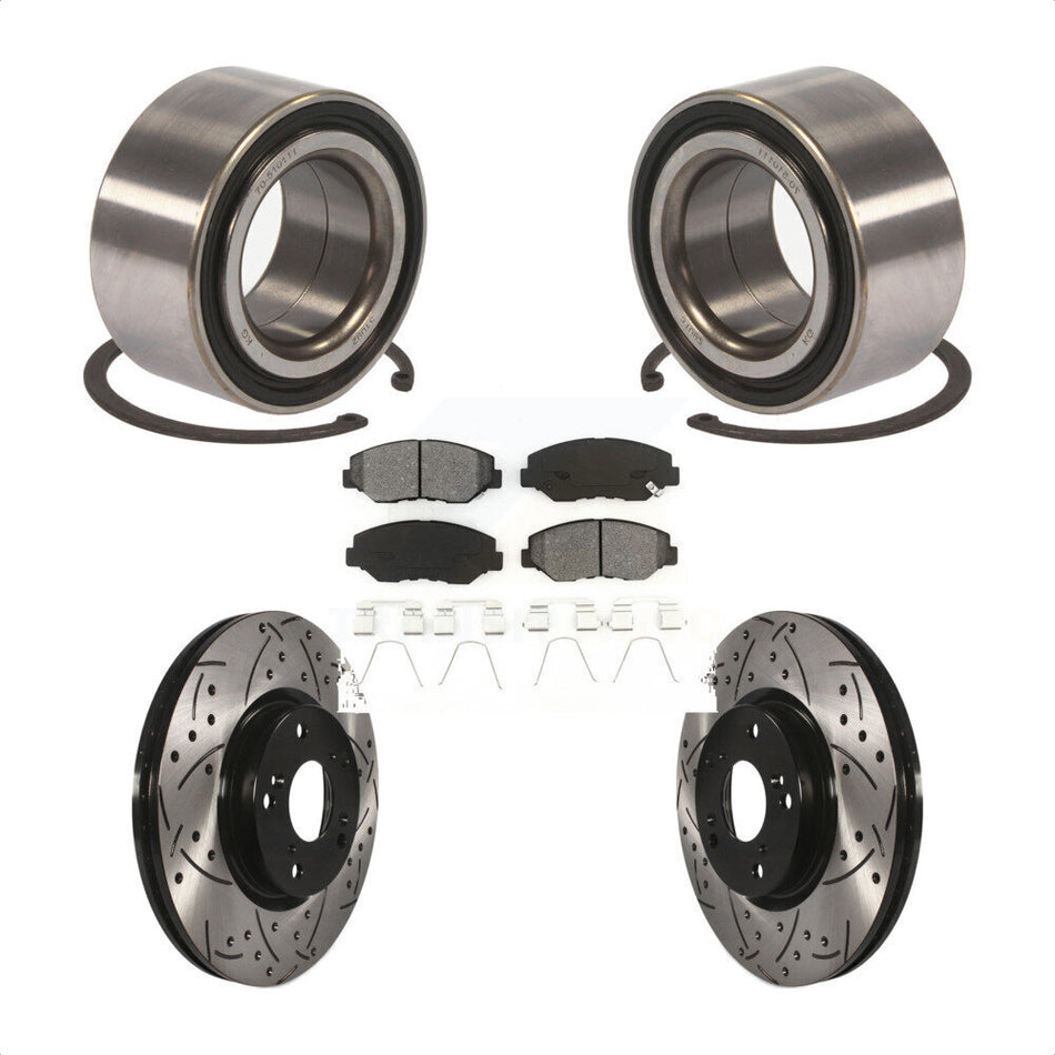 Front Wheel Bearing With Coated Drilled Slotted Disc Brake Rotors And Semi-Metallic Pads Kit For Honda Civic Acura ILX KBB-101140 by Transit Auto