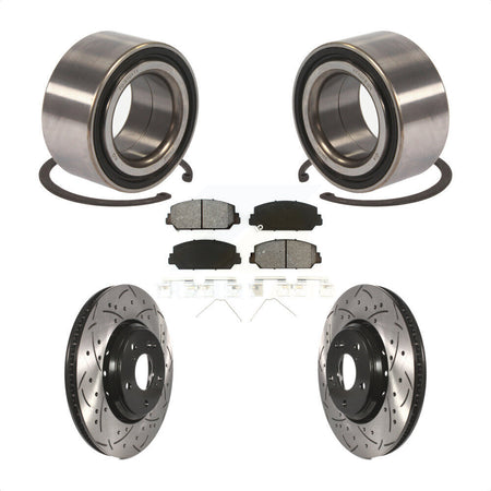 Front Wheel Bearing With Coated Drilled Slotted Disc Brake Rotors And Semi-Metallic Pads Kit For 2017-2018 Acura ILX KBB-101143 by Transit Auto