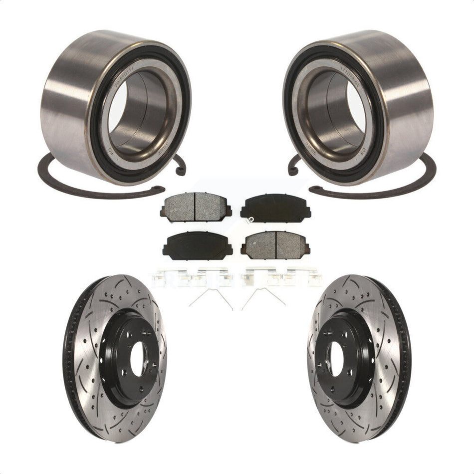 Front Wheel Bearing With Coated Drilled Slotted Disc Brake Rotors And Semi-Metallic Pads Kit For 2017-2018 Acura ILX KBB-101143 by Transit Auto