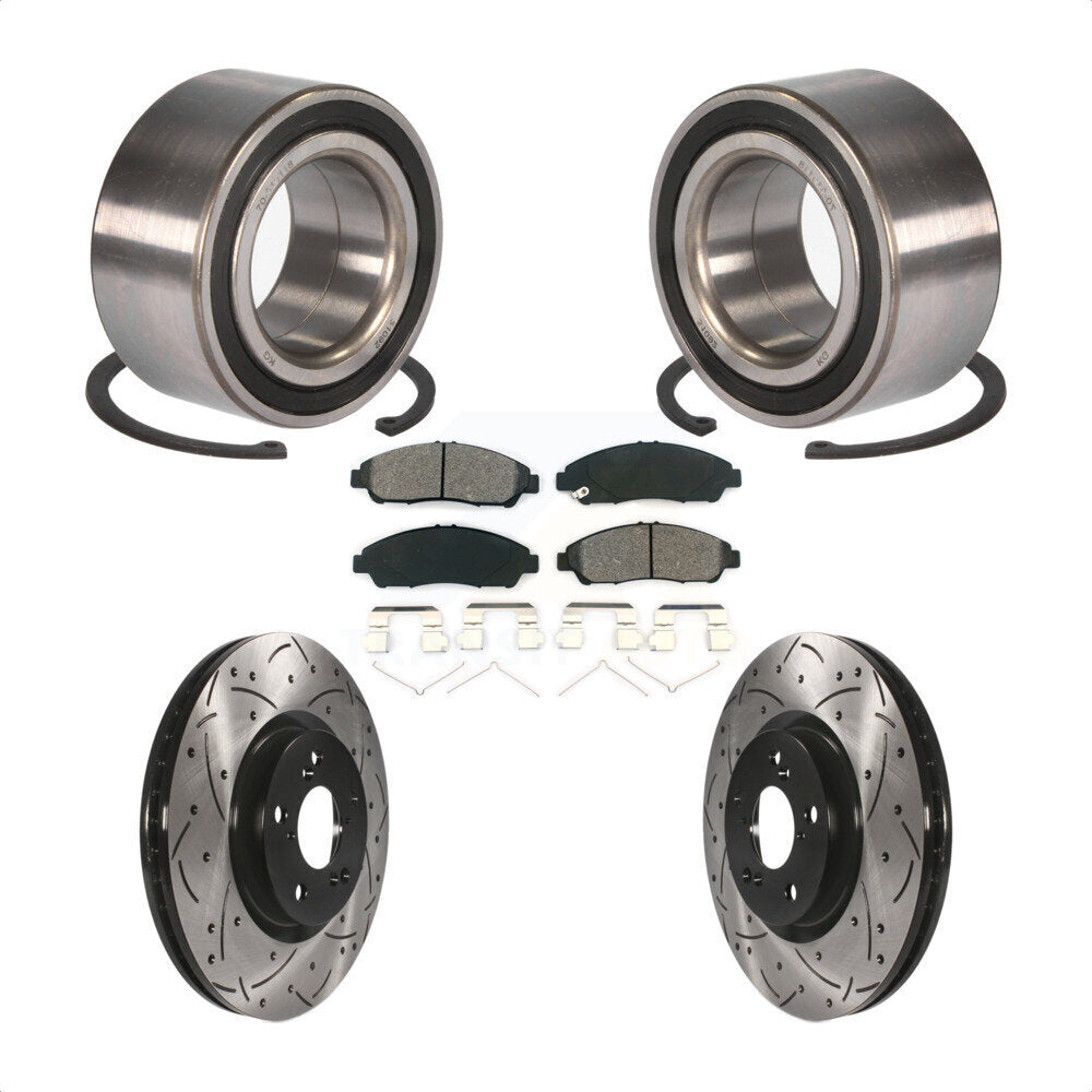Front Wheel Bearing With Coated Drilled Slotted Disc Brake Rotors And Semi-Metallic Pads Kit For 2016-2017 Acura RLX Sport Hybrid SH-AWD KBB-101152 by Transit Auto