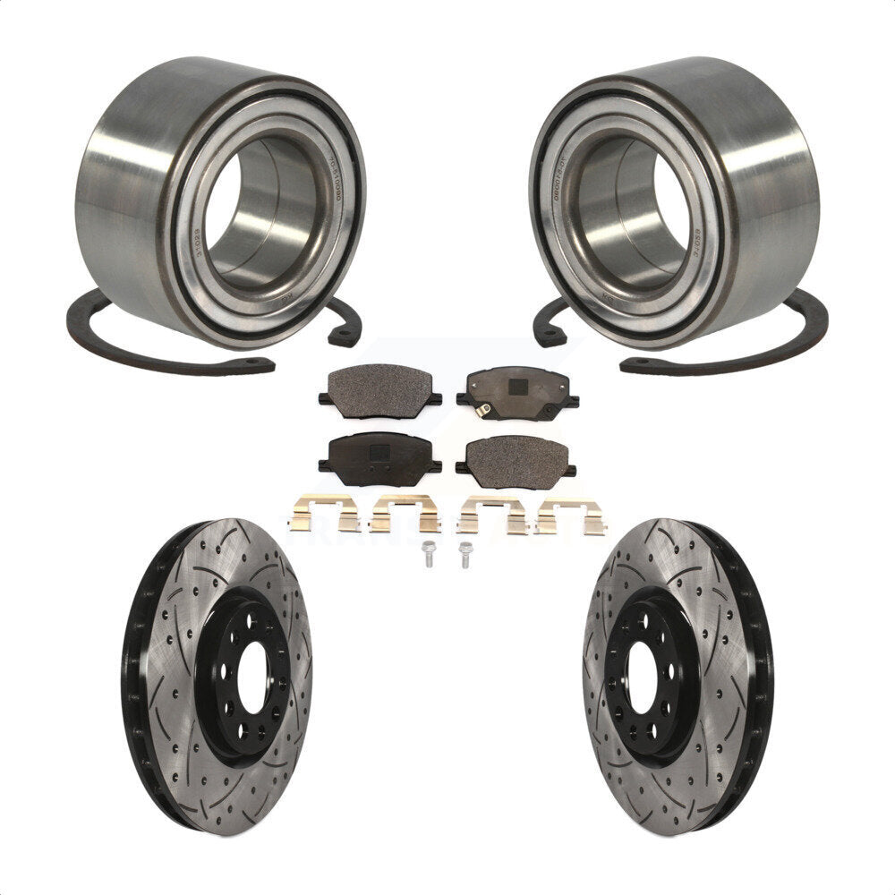 Front Wheel Bearing With Coated Drilled Slotted Disc Brake Rotors And Ceramic Pads Kit For 2018-2019 Jeep Compass KBB-101201 by Transit Auto