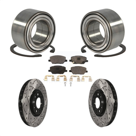 Front Wheel Bearing With Coated Drilled Slotted Disc Brake Rotors And Ceramic Pads Kit For 2018-2019 Jeep Compass KBB-101201 by Transit Auto