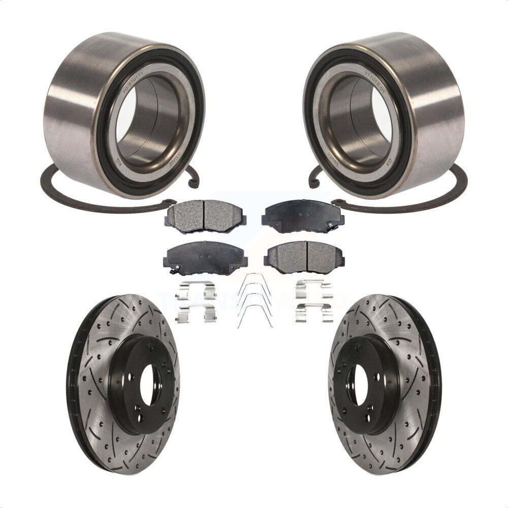 Front Wheel Bearing With Coated Drilled Slotted Disc Brake Rotors And Ceramic Pads Kit For Honda Fit Acura ILX KBB-101233 by Transit Auto