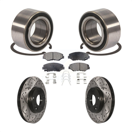 Front Wheel Bearing With Coated Drilled Slotted Disc Brake Rotors And Ceramic Pads Kit For Honda Fit Acura ILX KBB-101233 by Transit Auto