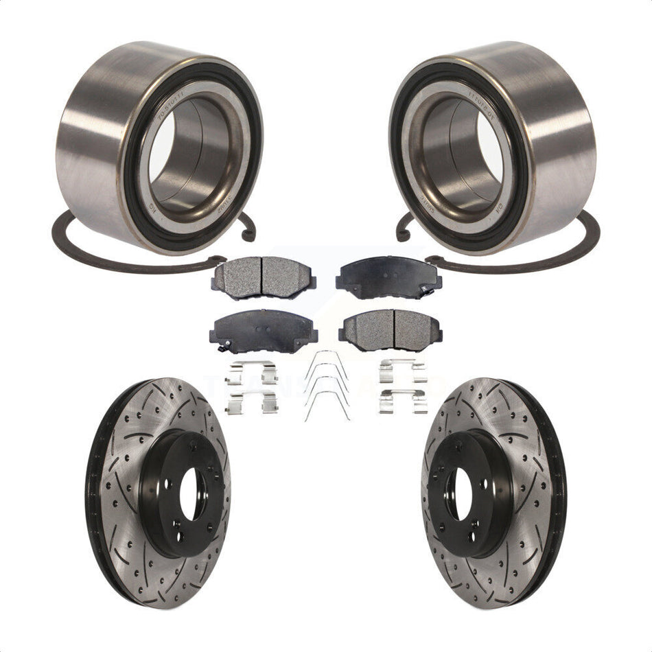 Front Wheel Bearing With Coated Drilled Slotted Disc Brake Rotors And Ceramic Pads Kit For Honda Fit Acura ILX KBB-101233 by Transit Auto