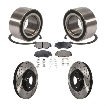 Front Wheel Bearing With Coated Drilled Slotted Disc Brake Rotors And Ceramic Pads Kit For Honda Civic Acura ILX KBB-101234 by Transit Auto