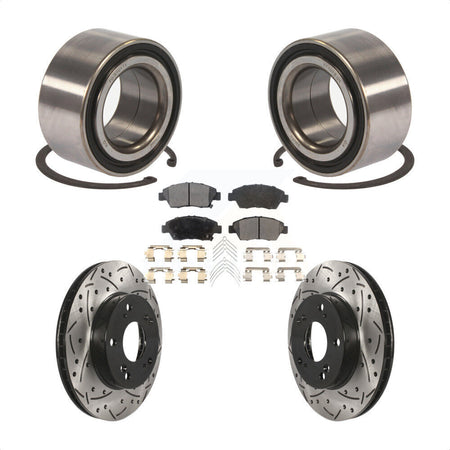 Front Wheel Bearing With Coated Drilled Slotted Disc Brake Rotors And Ceramic Pads Kit For 2015 Acura ILX 1.5L KBB-101235 by Transit Auto