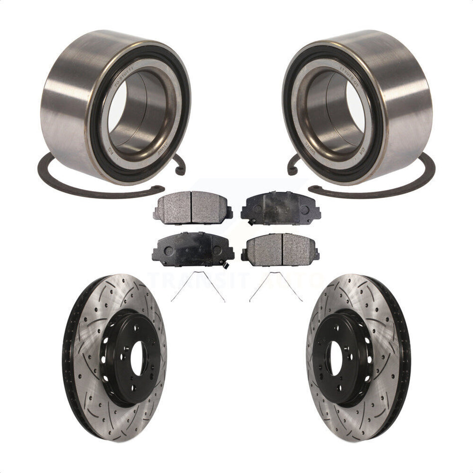 Front Wheel Bearing With Coated Drilled Slotted Disc Brake Rotors And Ceramic Pads Kit For 2016 Acura ILX KBB-101236 by Transit Auto