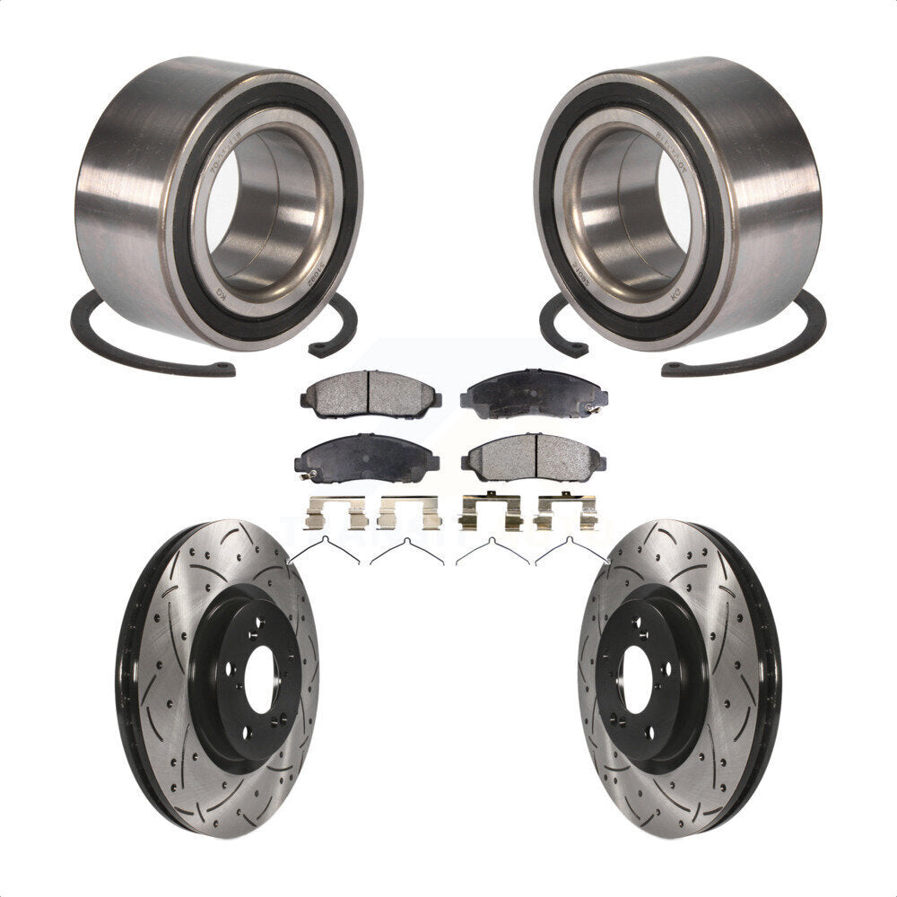 Front Wheel Bearing With Coated Drilled Slotted Disc Brake Rotors And Ceramic Pads Kit For 2016-2017 Acura RLX Sport Hybrid SH-AWD KBB-101247 by Transit Auto